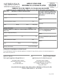 Document preview: Application for Historical License Plates - Nebraska