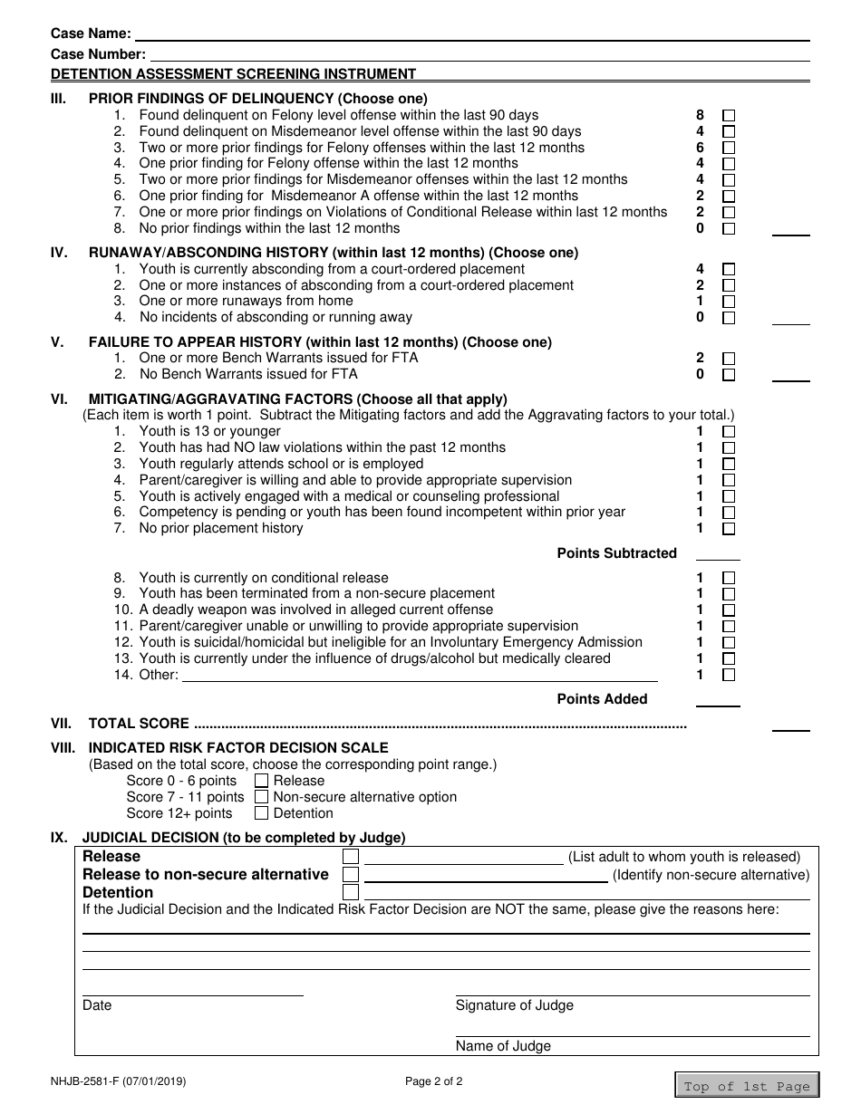 Form NHJB-2581-F Detention Assessment Screening Instrument - New Hampshire, Page 2
