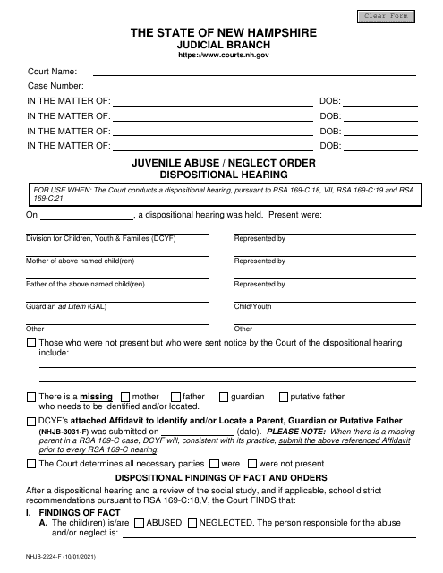 Form NHJB-2224-F  Printable Pdf