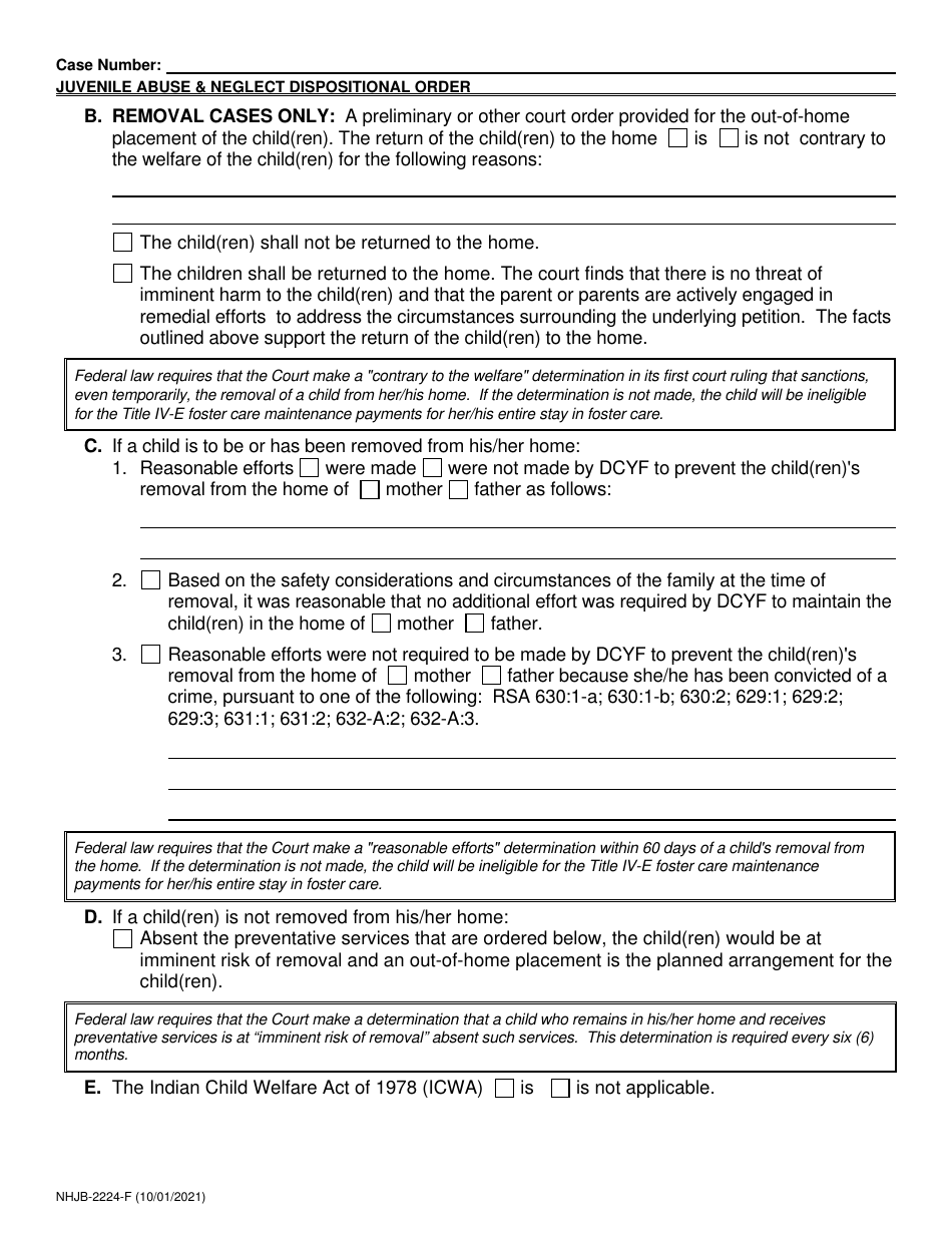 Form NHJB-2224-F Juvenile Abuse / Neglect Order Dispositional Hearing - New Hampshire, Page 2