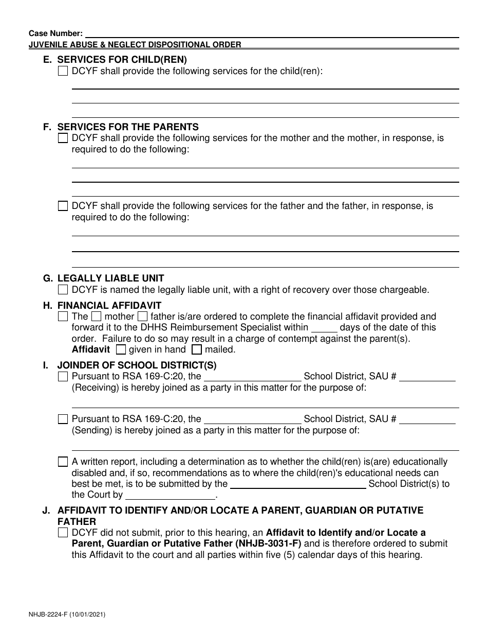 Form NHJB-2224-F Juvenile Abuse / Neglect Order Dispositional Hearing - New Hampshire, Page 6