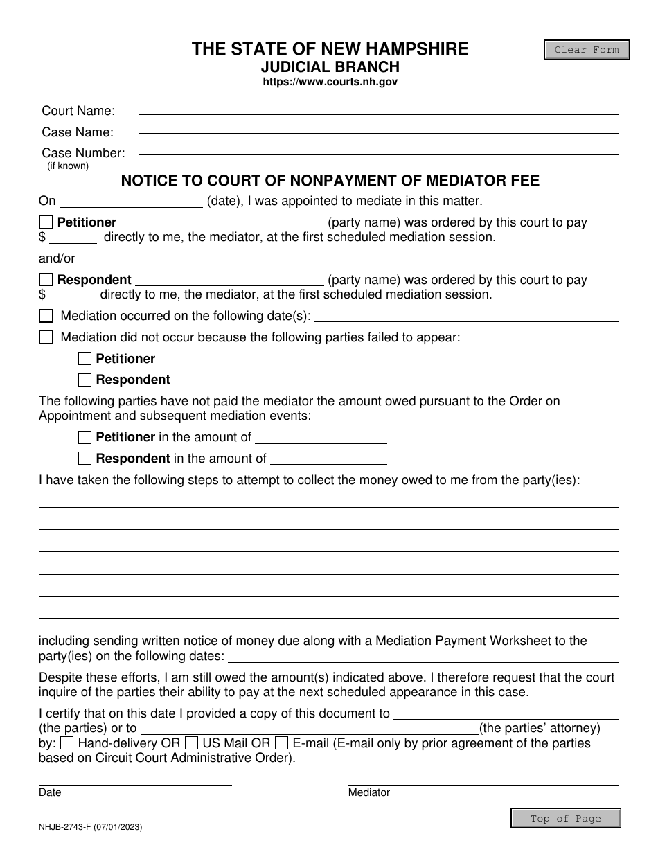Form NHJB2743F Download Fillable PDF or Fill Online Notice to Court
