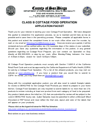 Document preview: Class B Cottage Food Operation Application Packet - County of San Diego, California