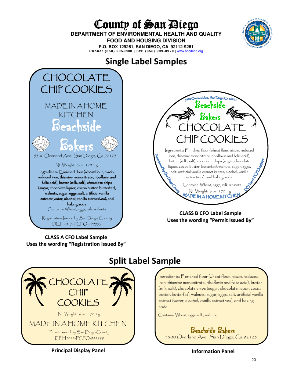Class B Cottage Food Operation Application Packet - County of San Diego, California, Page 20
