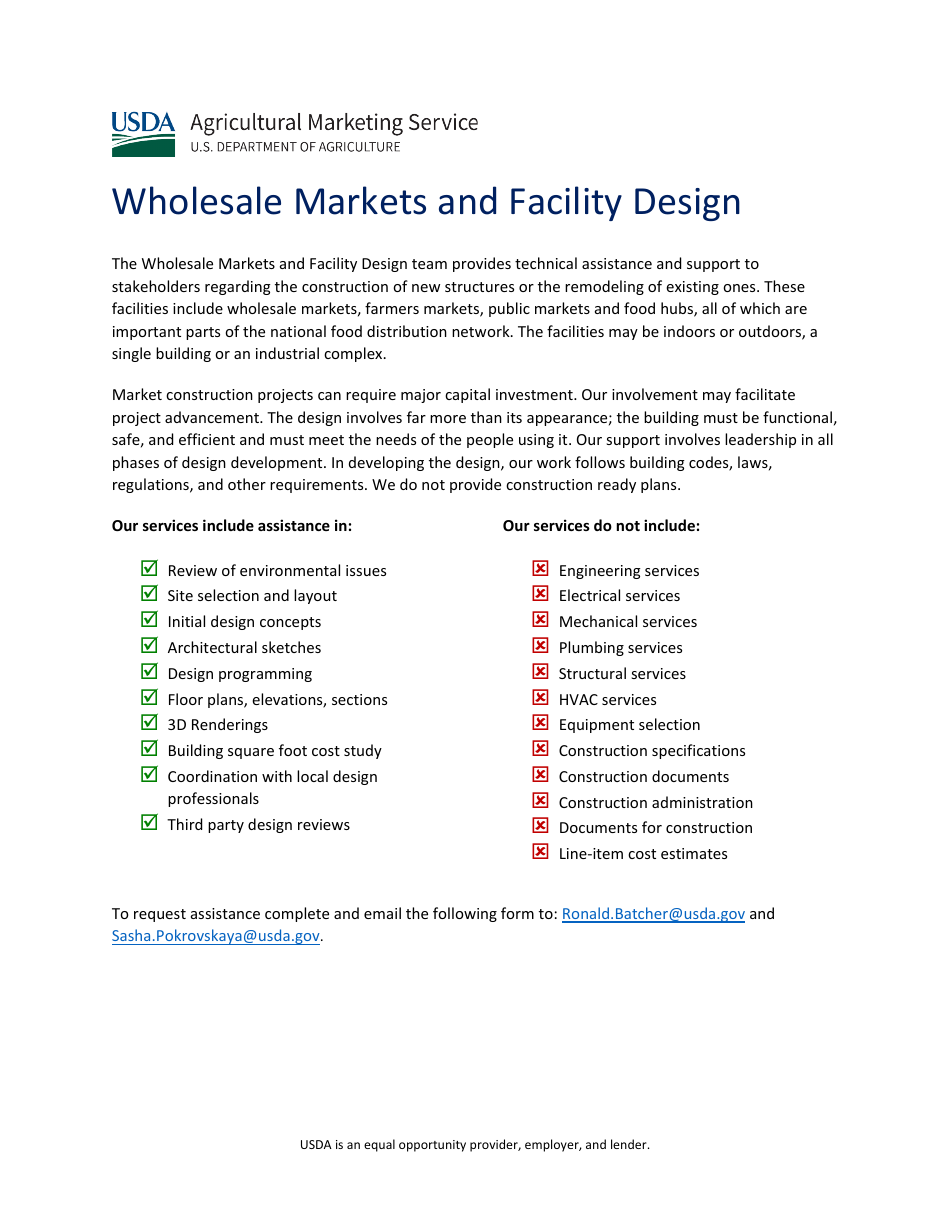 Wholesale Markets and Facility Design Request Form, Page 1