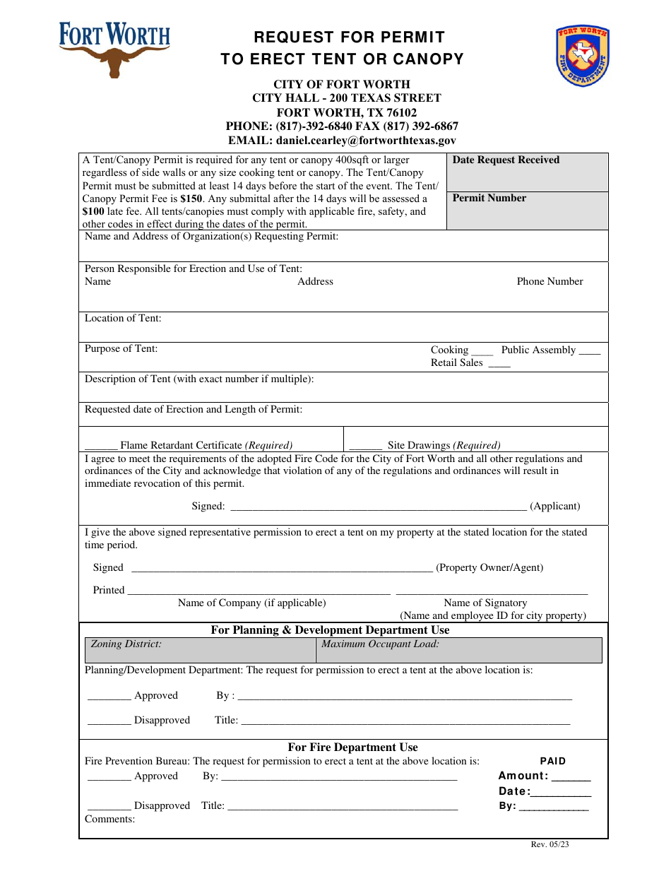 Request for Permit to Erect Tent or Canopy - City of Fort Worth, Texas, Page 3