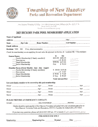 Hickory Park Pool Membership Application - Township of New Hanover, Pennsylvania, Page 2