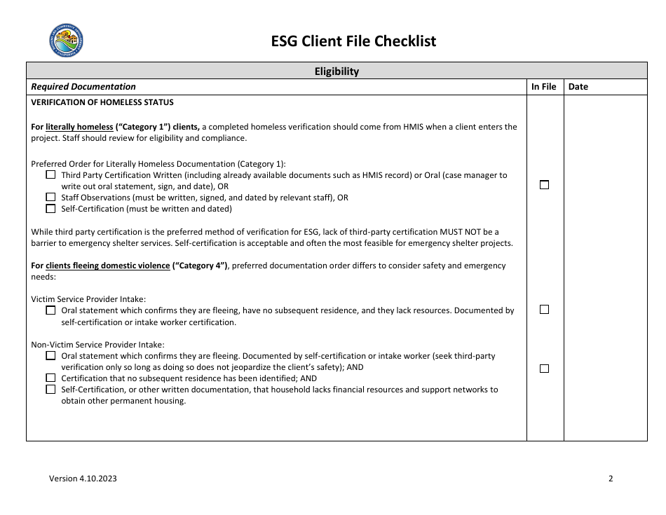 Esg Client File Checklist - California, Page 2
