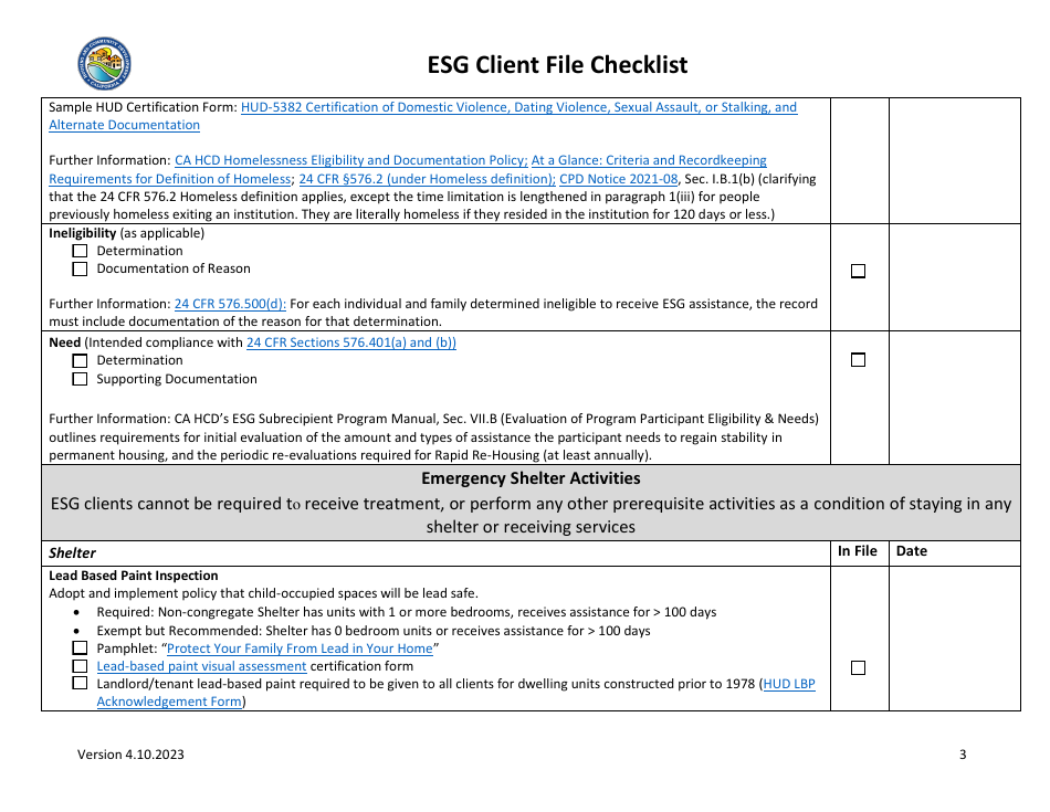 Esg Client File Checklist - California, Page 3