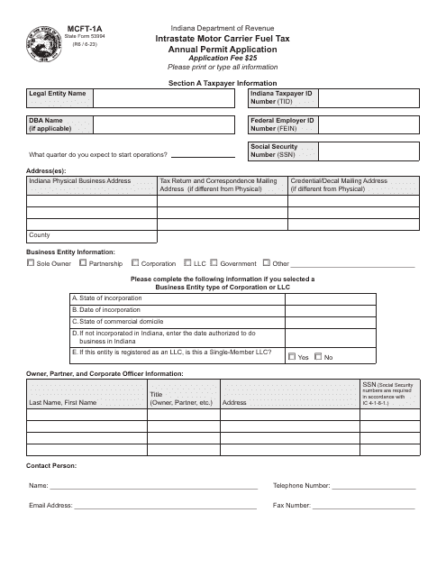 Form MCFT-1A (State Form 53994)  Printable Pdf