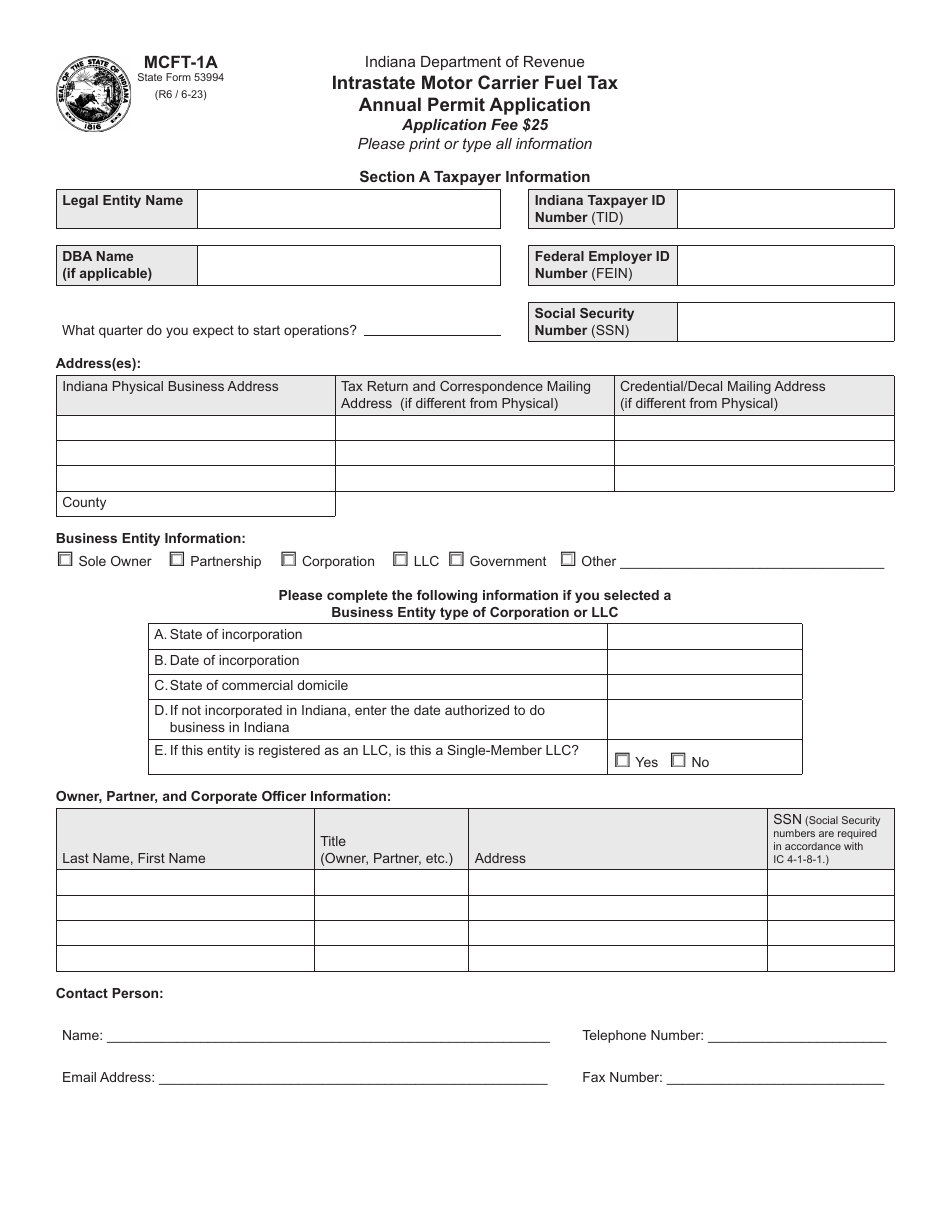 Form MCFT-1A (State Form 53994) Download Fillable PDF Or Fill Online ...