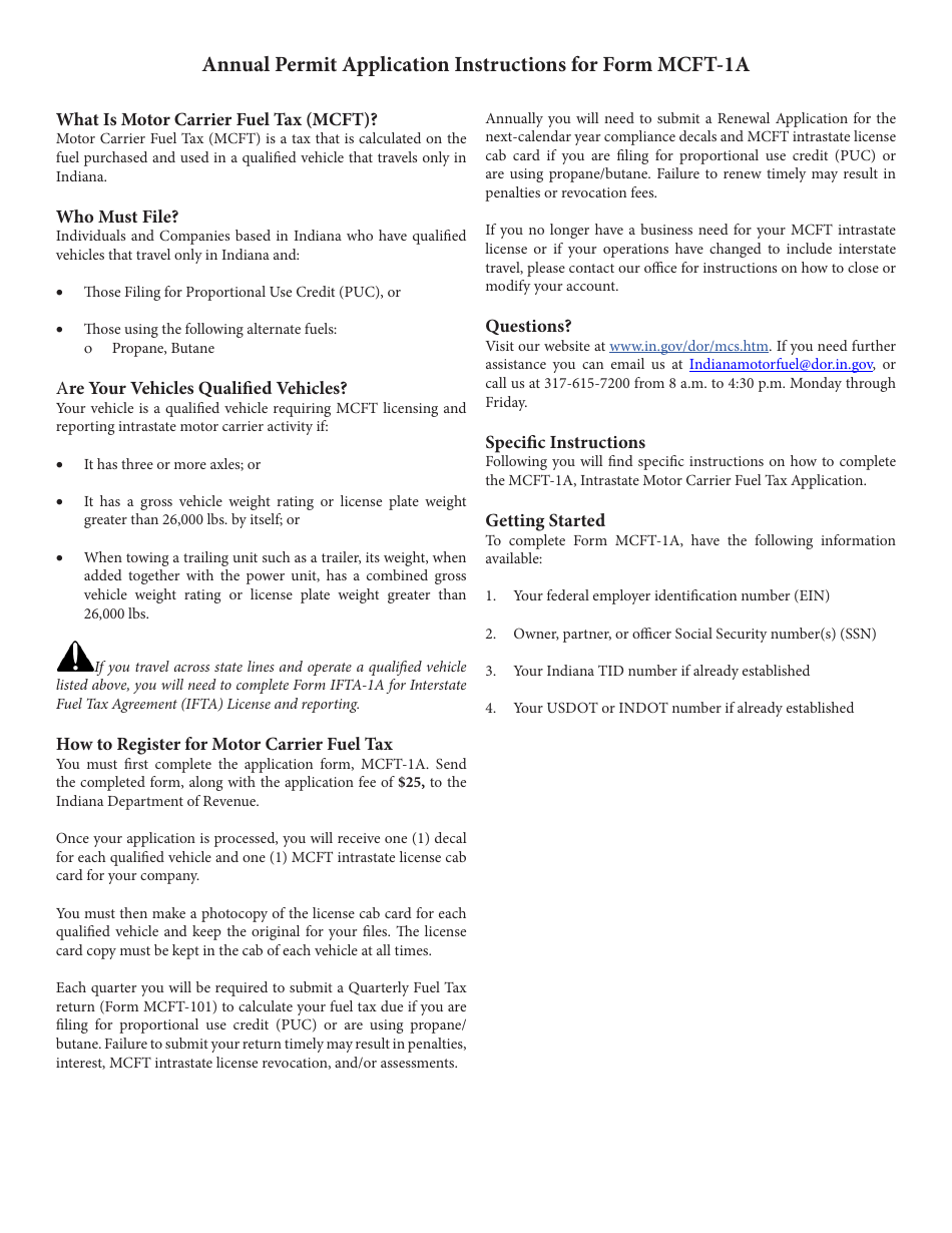 Form MCFT-1A (State Form 53994) Intrastate Motor Carrier Fuel Tax Annual Permit Application - Indiana, Page 3