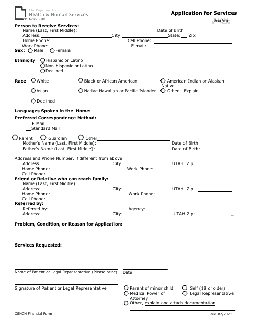 Application for Services - Utah