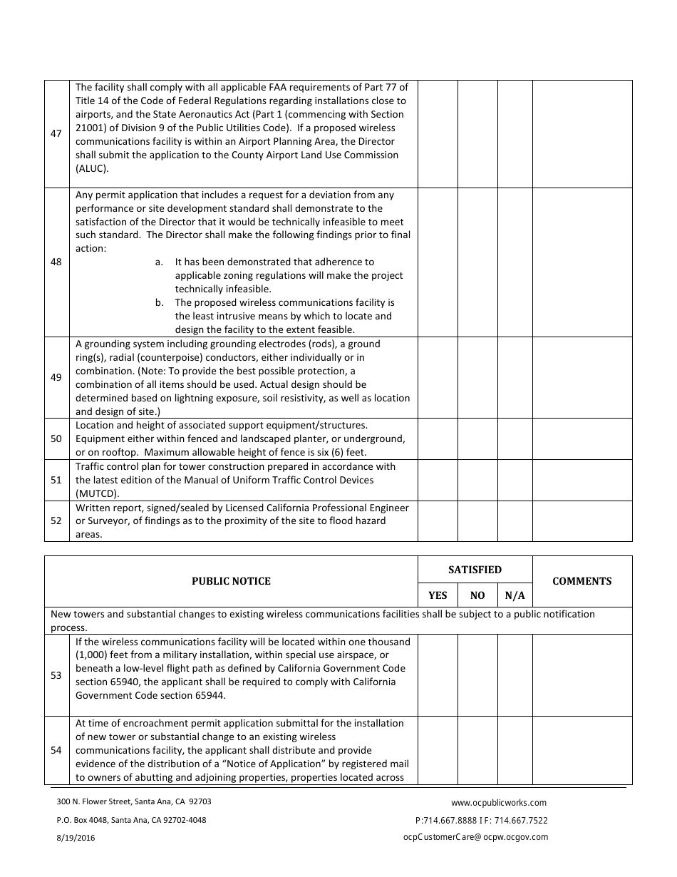 Wireless Communications Facilities Within County Highways Submittal Package Preparers / Reviewers Checklist - Orange County, California, Page 5