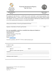 Wyoming Immunization Registry Opt-Out Form - Wyoming, Page 2