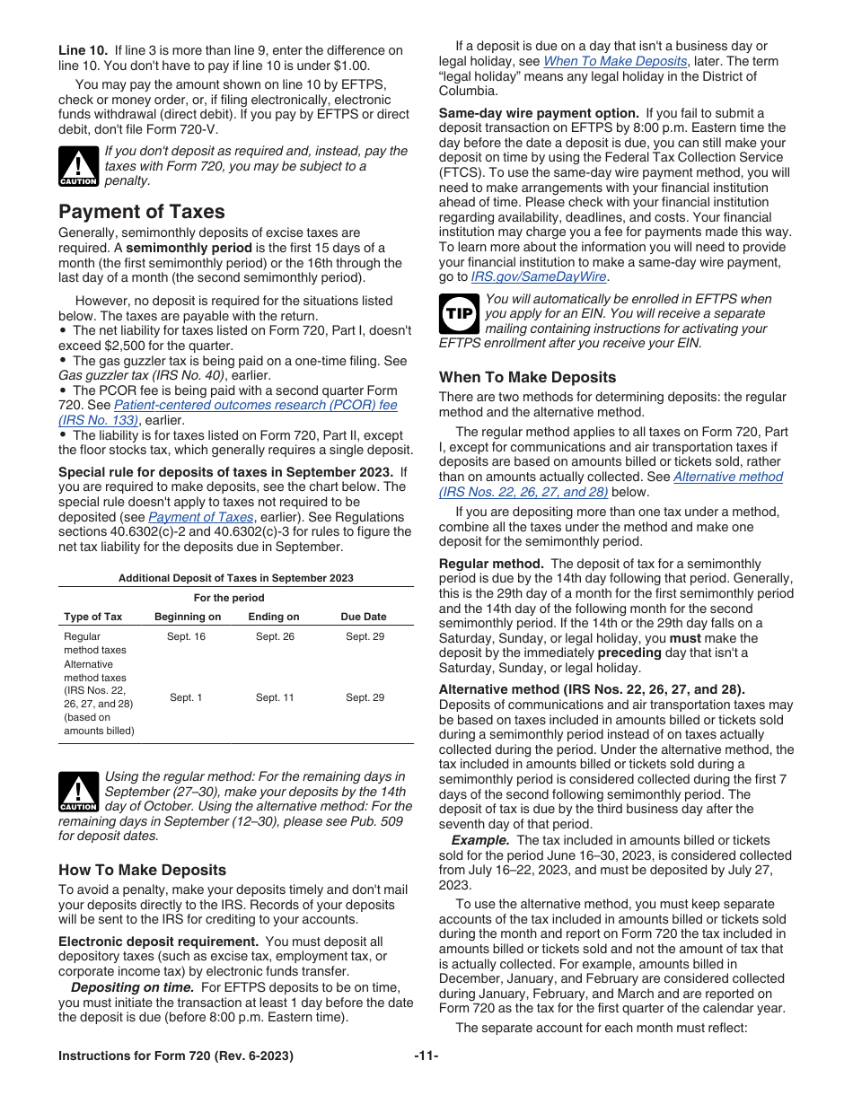 Instructions for IRS Form 720 Quarterly Federal Excise Tax Return, Page 11