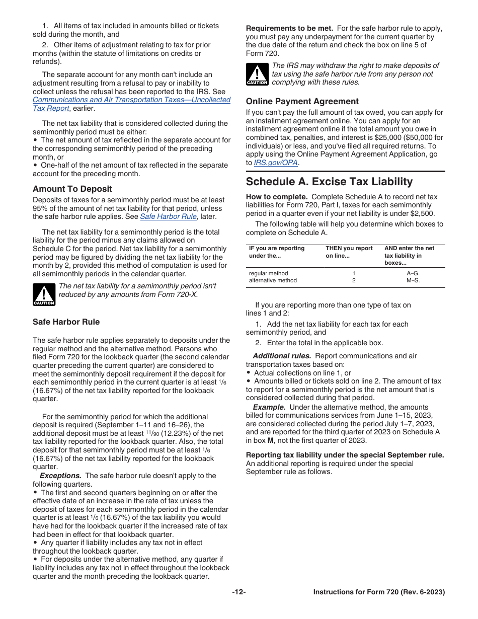 Instructions for IRS Form 720 Quarterly Federal Excise Tax Return, Page 12