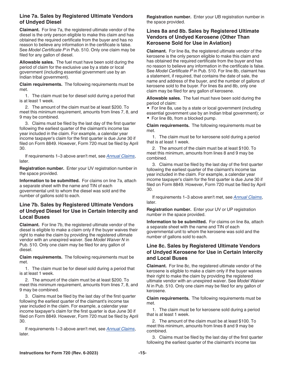 Instructions for IRS Form 720 Quarterly Federal Excise Tax Return, Page 15