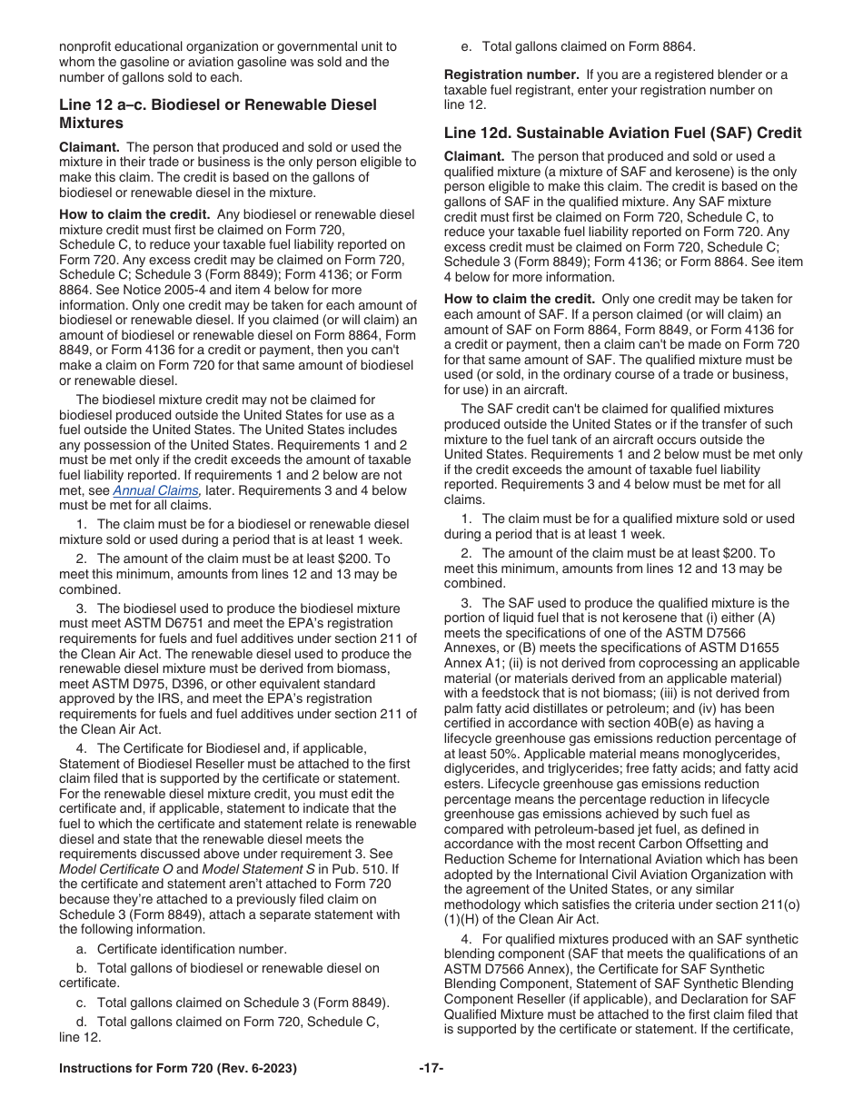 Instructions for IRS Form 720 Quarterly Federal Excise Tax Return, Page 17