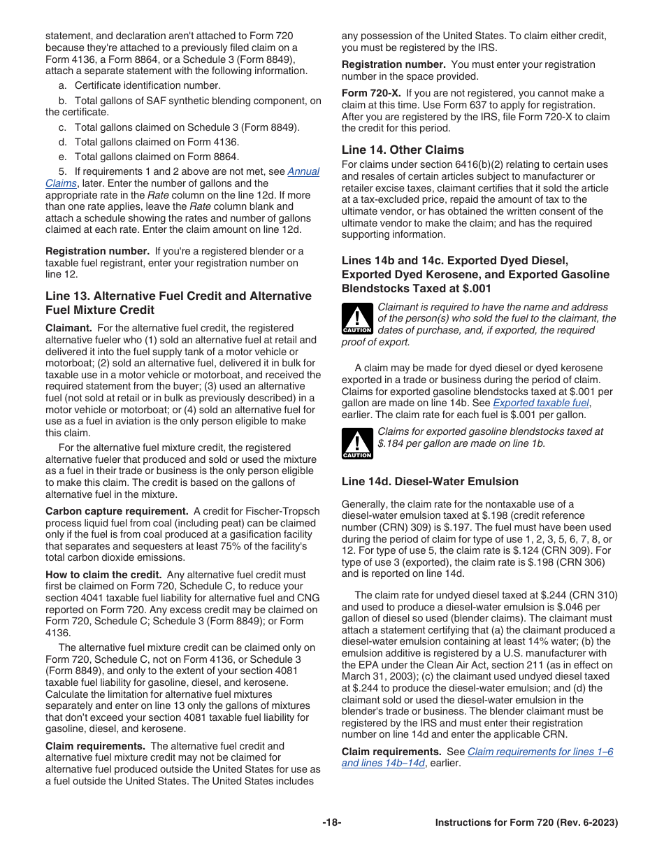 Instructions for IRS Form 720 Quarterly Federal Excise Tax Return, Page 18