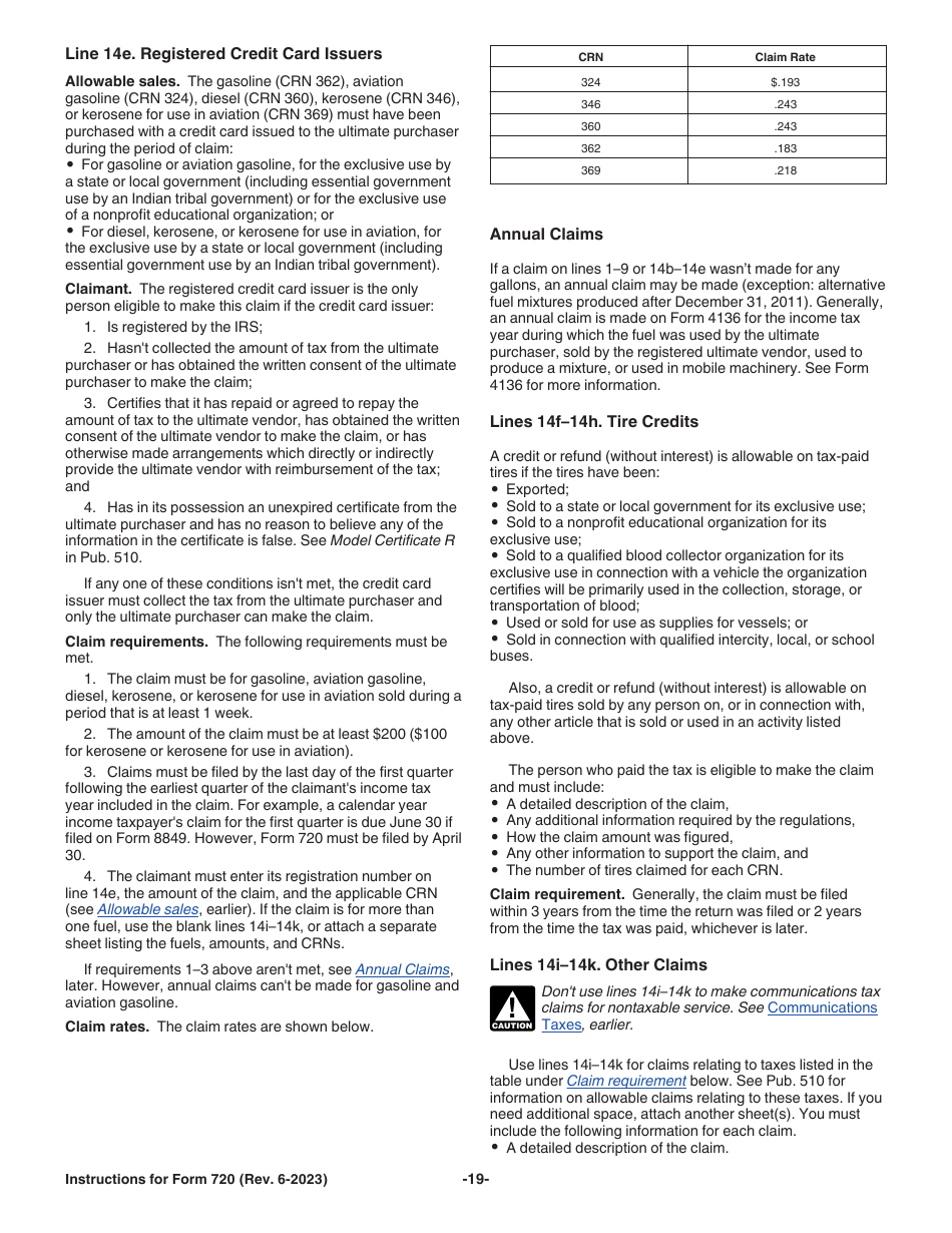 Instructions for IRS Form 720 Quarterly Federal Excise Tax Return, Page 19