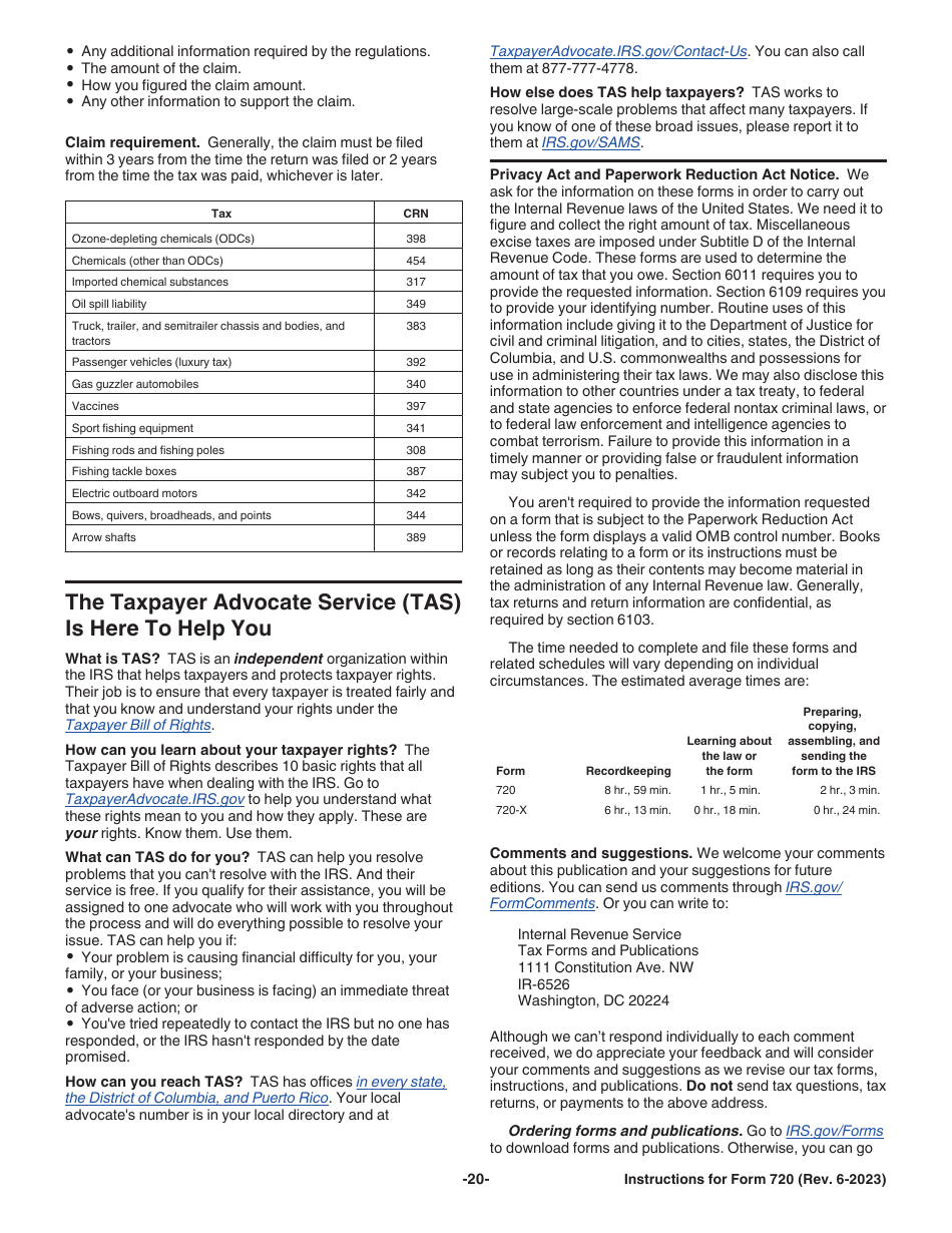 Instructions for IRS Form 720 Quarterly Federal Excise Tax Return, Page 20