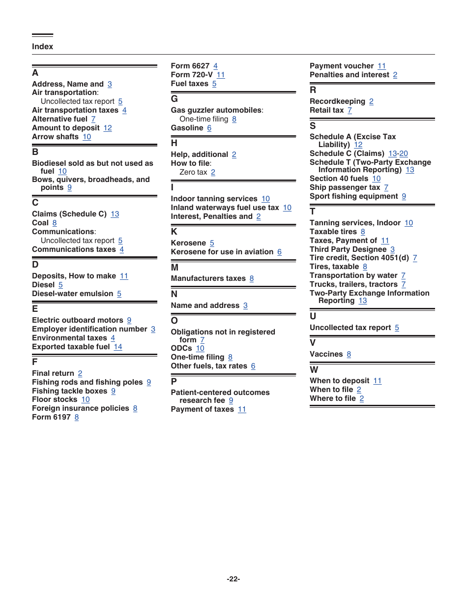 Instructions for IRS Form 720 Quarterly Federal Excise Tax Return, Page 22