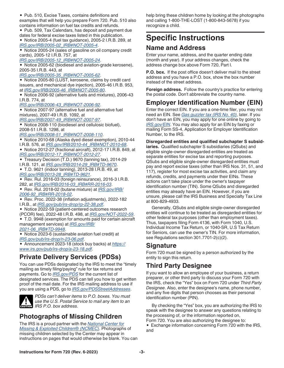 Instructions for IRS Form 720 Quarterly Federal Excise Tax Return, Page 3