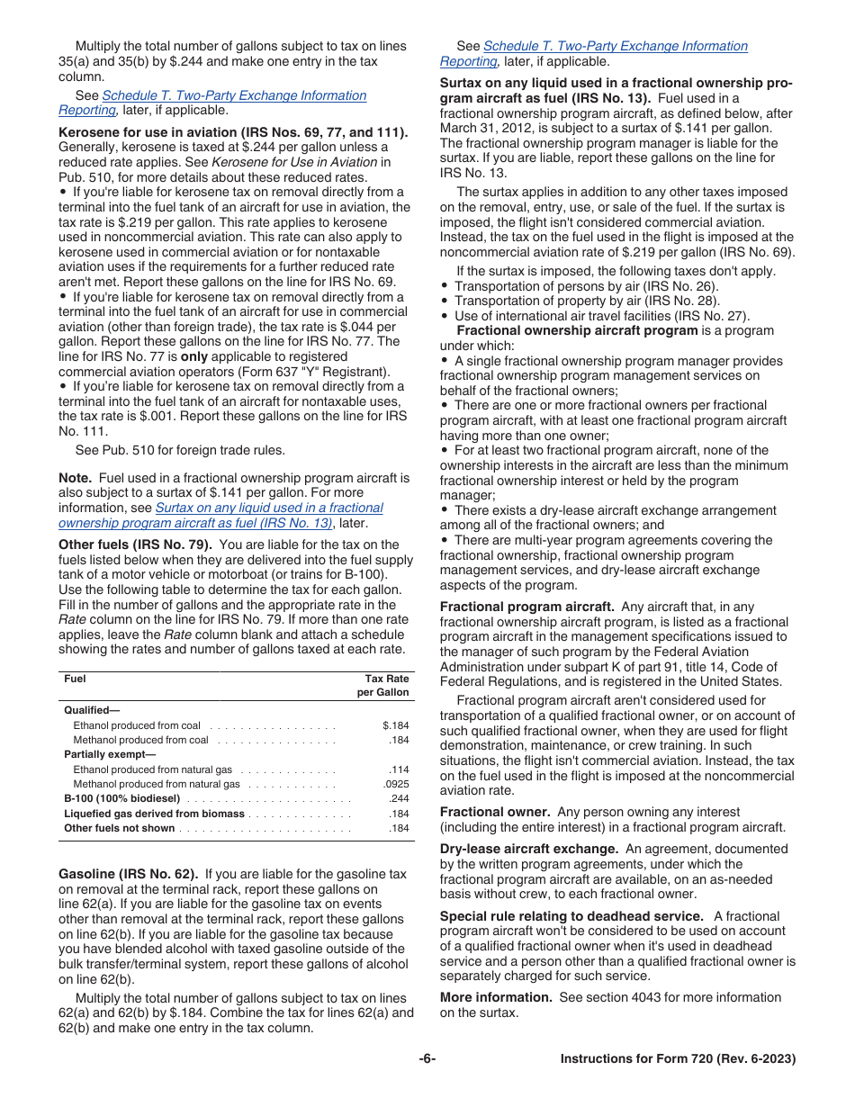 Instructions for IRS Form 720 Quarterly Federal Excise Tax Return, Page 6