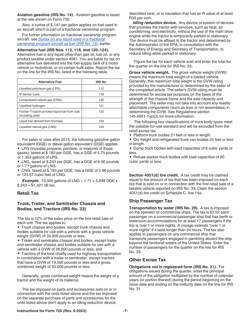 Instructions for IRS Form 720 Quarterly Federal Excise Tax Return, Page 7