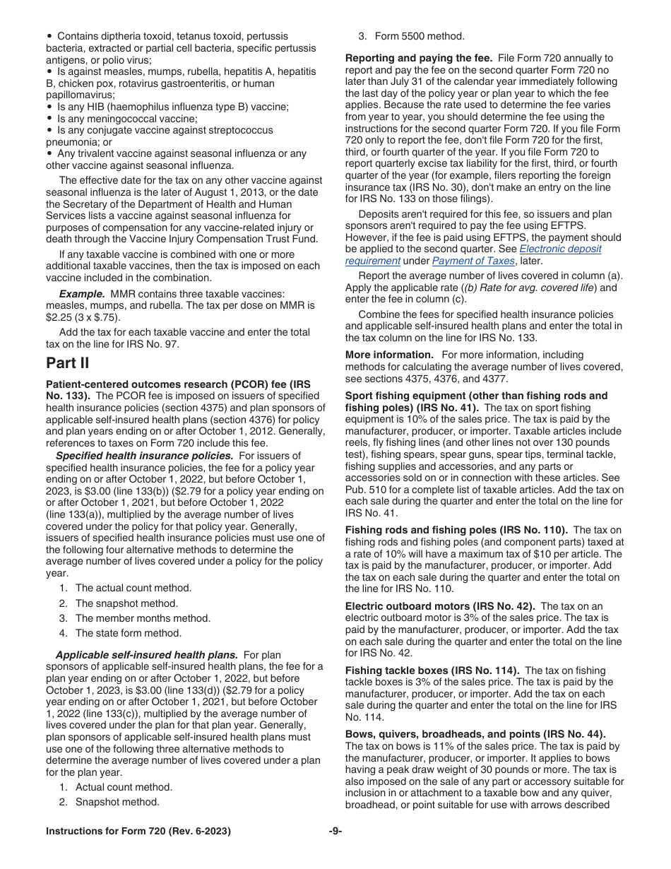 Instructions for IRS Form 720 Quarterly Federal Excise Tax Return, Page 9
