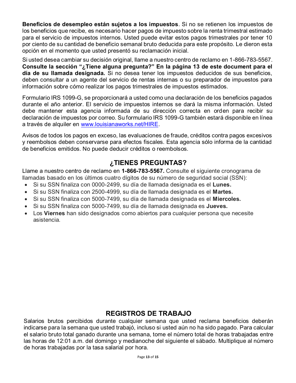 Beneficios De Desempleo Y Los Derechos Y Responsabilidades - Louisiana (Spanish), Page 13