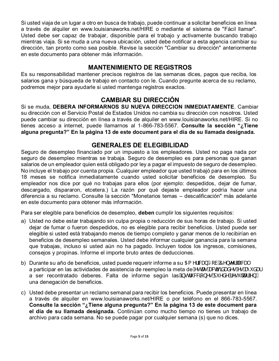 Beneficios De Desempleo Y Los Derechos Y Responsabilidades - Louisiana (Spanish), Page 5