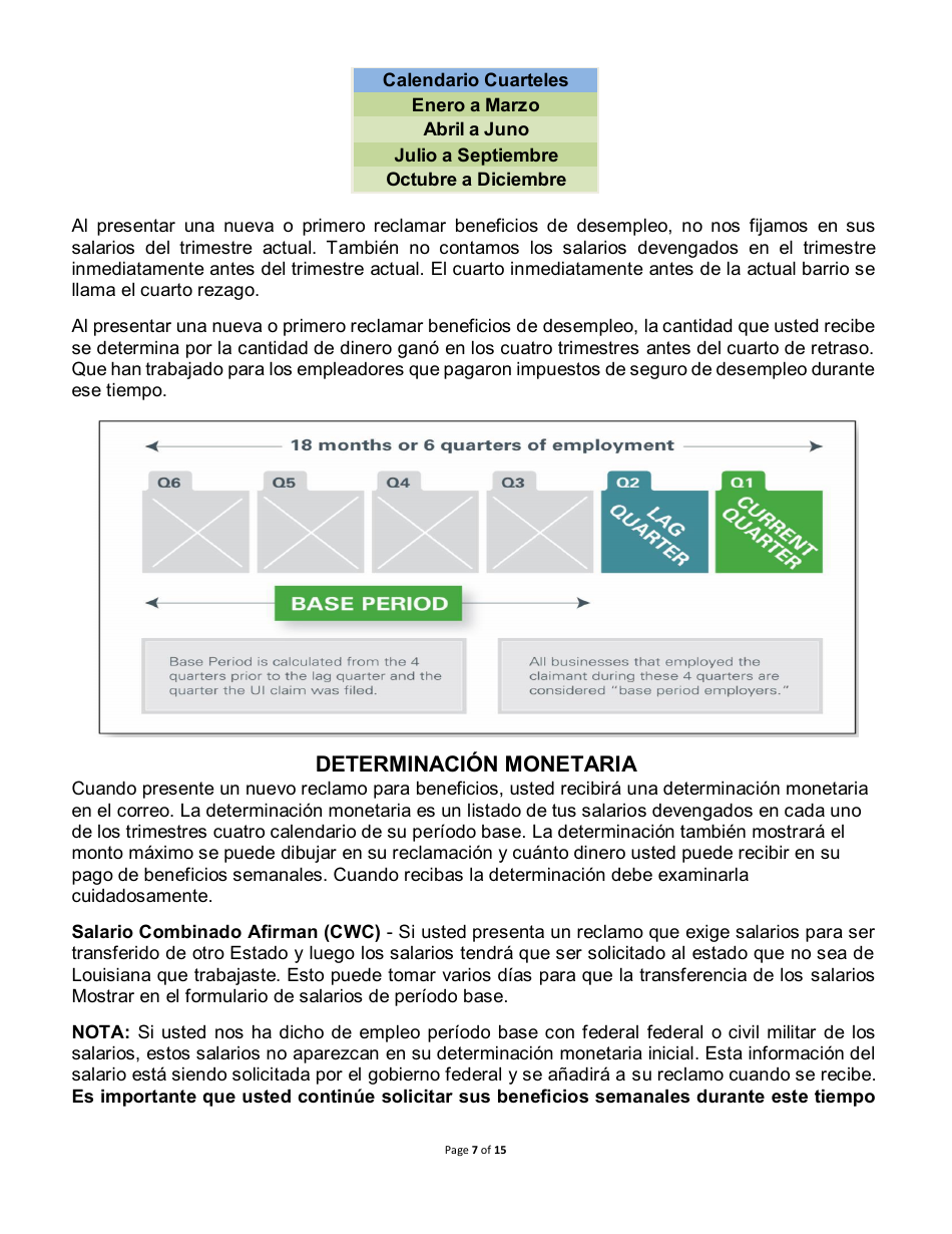 Beneficios De Desempleo Y Los Derechos Y Responsabilidades - Louisiana (Spanish), Page 7