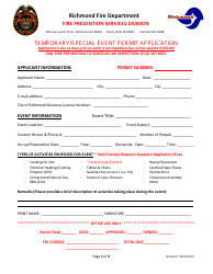 Document preview: Temporary/Special Event Permit Application - Richmond City, California