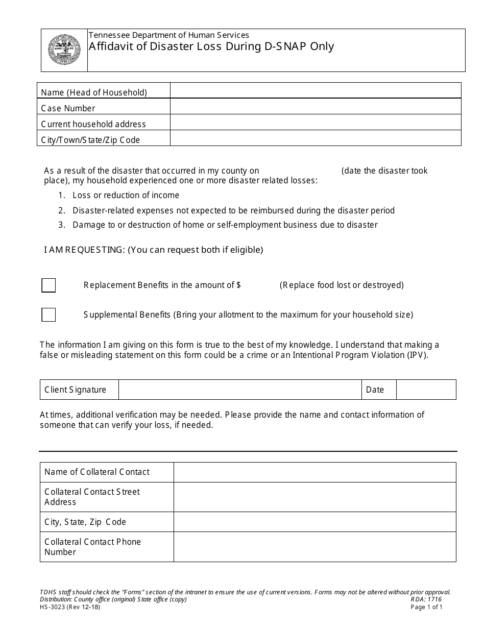 Form HS3023 Fill Out, Sign Online and Download Fillable PDF, Tennessee Templateroller