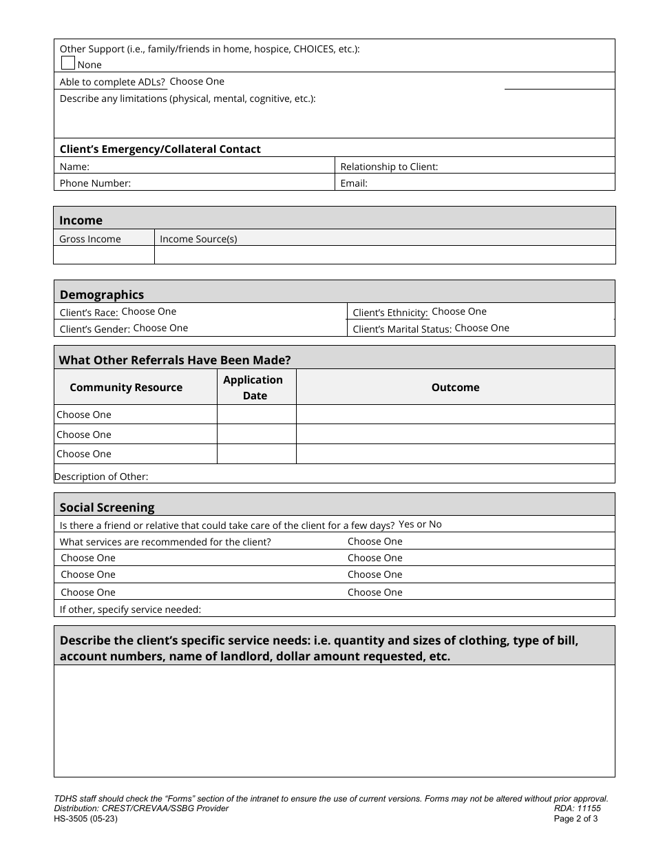 Form HS-3505 Crest / Crevaa / Specific Assistance Referral - Tennessee, Page 2