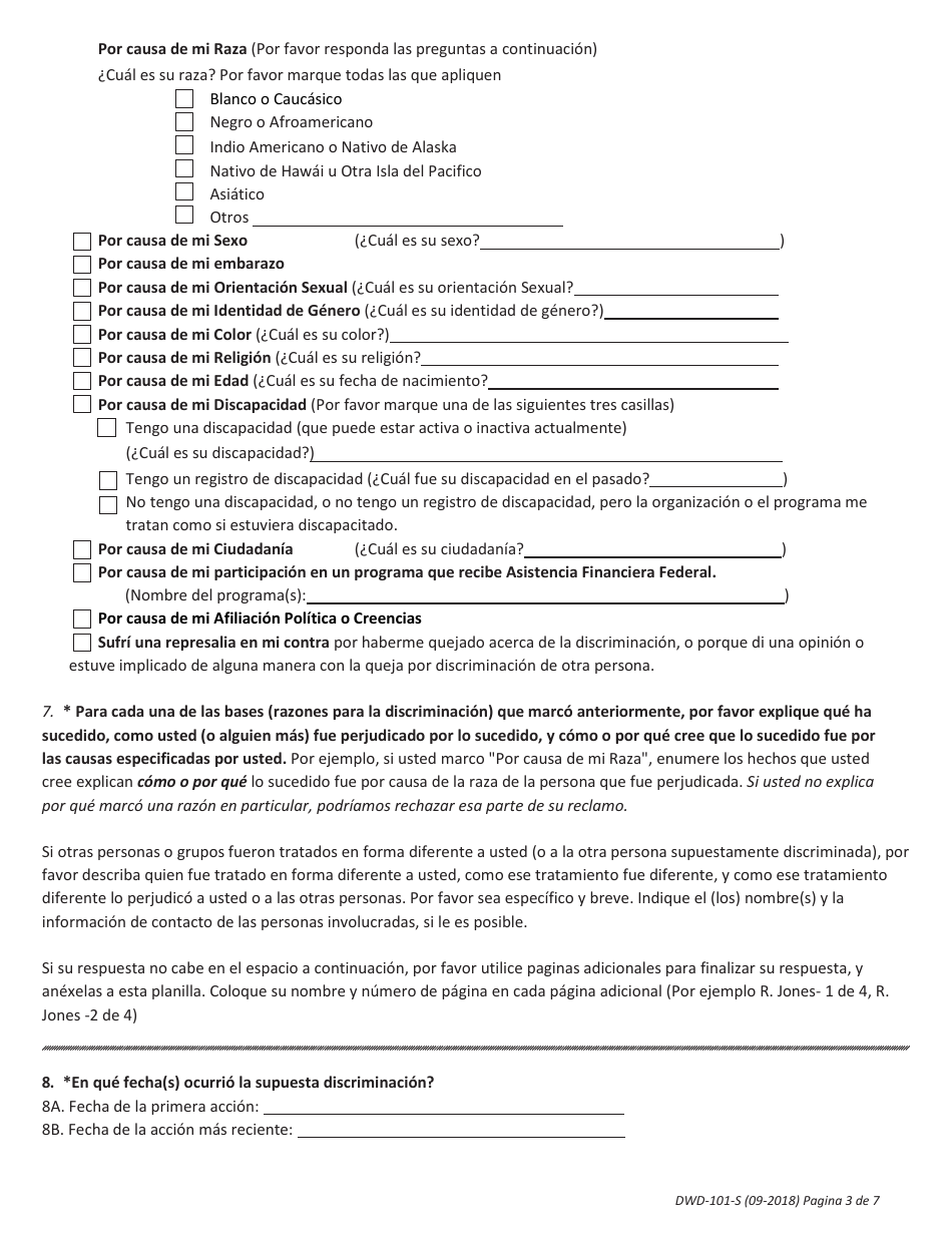 Formulario DWD-101-S Formulario De Informacion De Reclamos (Cif, Por Sus Siglas En Ingles) - Missouri (Spanish), Page 3