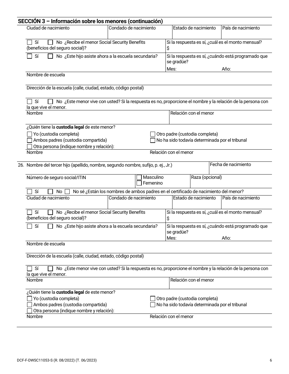 Formulario DCF-F-DWSC11053-S Solicitud Para Los Padres De Servicios De Manutencion De Menores - Wisconsin (Spanish), Page 6