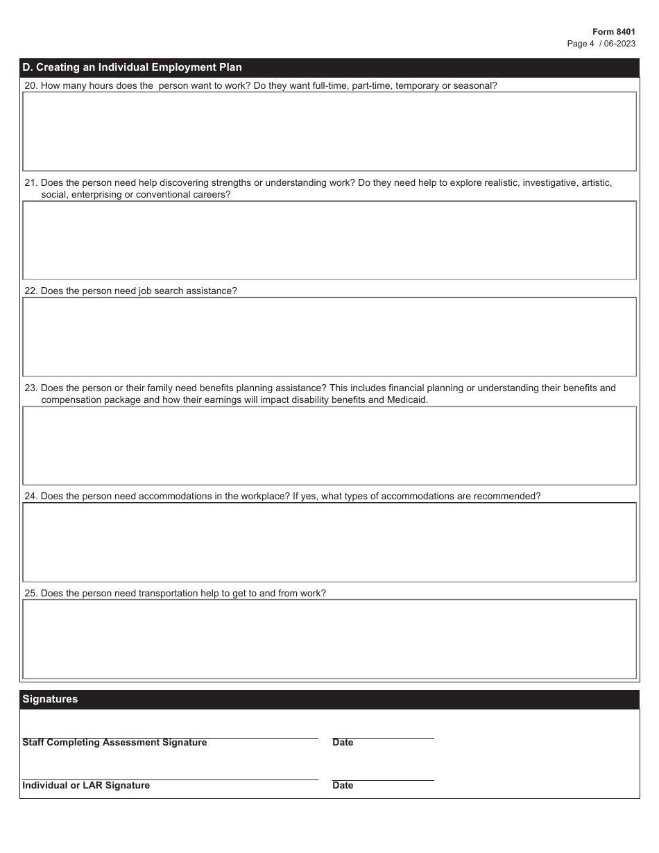Form 8401 Employment First Uniform Assessment - Texas, Page 4