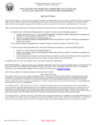 Form BMV4531 Application for Removable Windshield Placard for Active Duty Military/Veterans With Disabilities - Ohio
