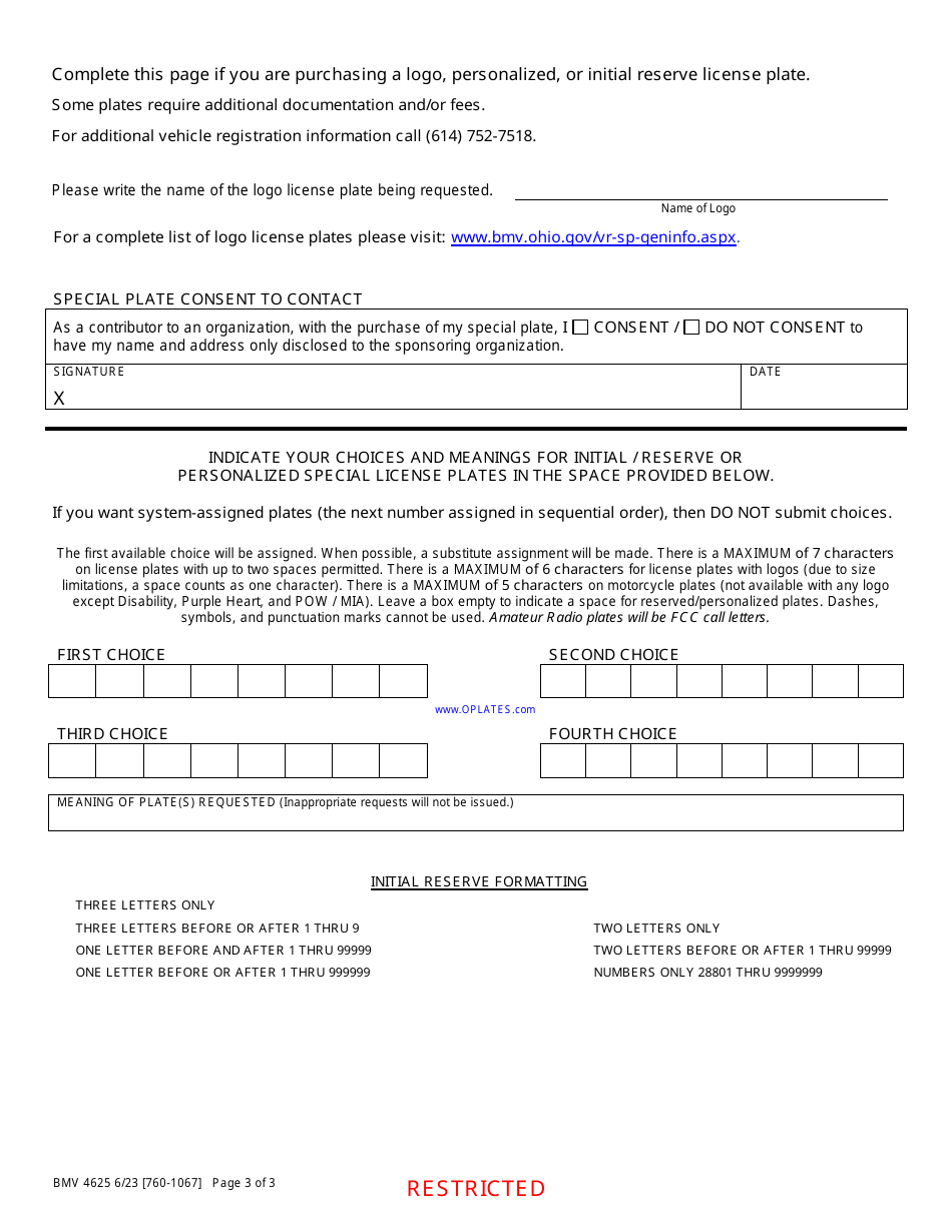 Form BMV4625 Application for Registration by Mail - Ohio, Page 3