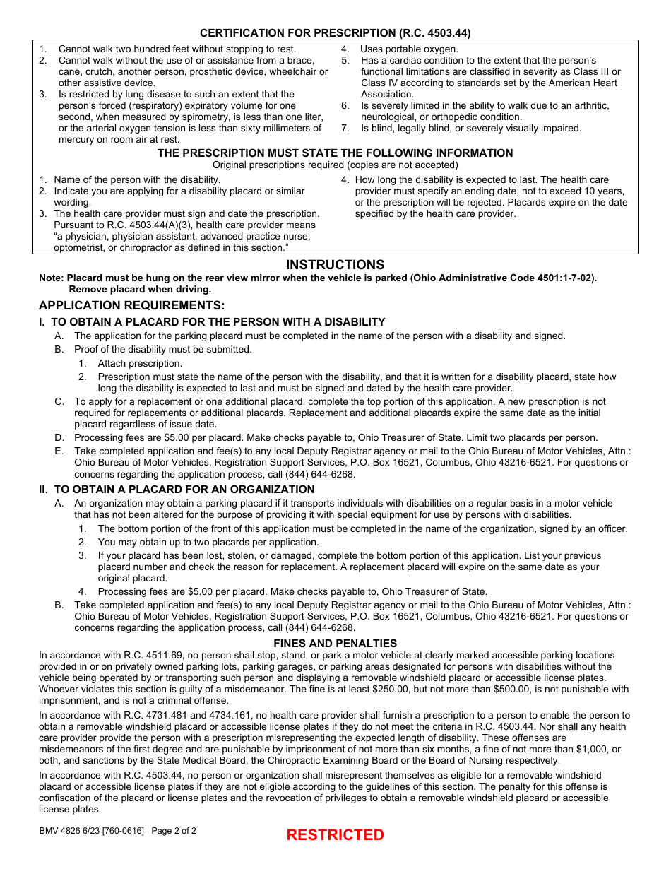 Form BMV4826 - Fill Out, Sign Online and Download Fillable PDF, Ohio ...