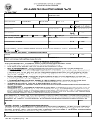 Document preview: Form BMV4803 Application for Collector's License Plates - Ohio