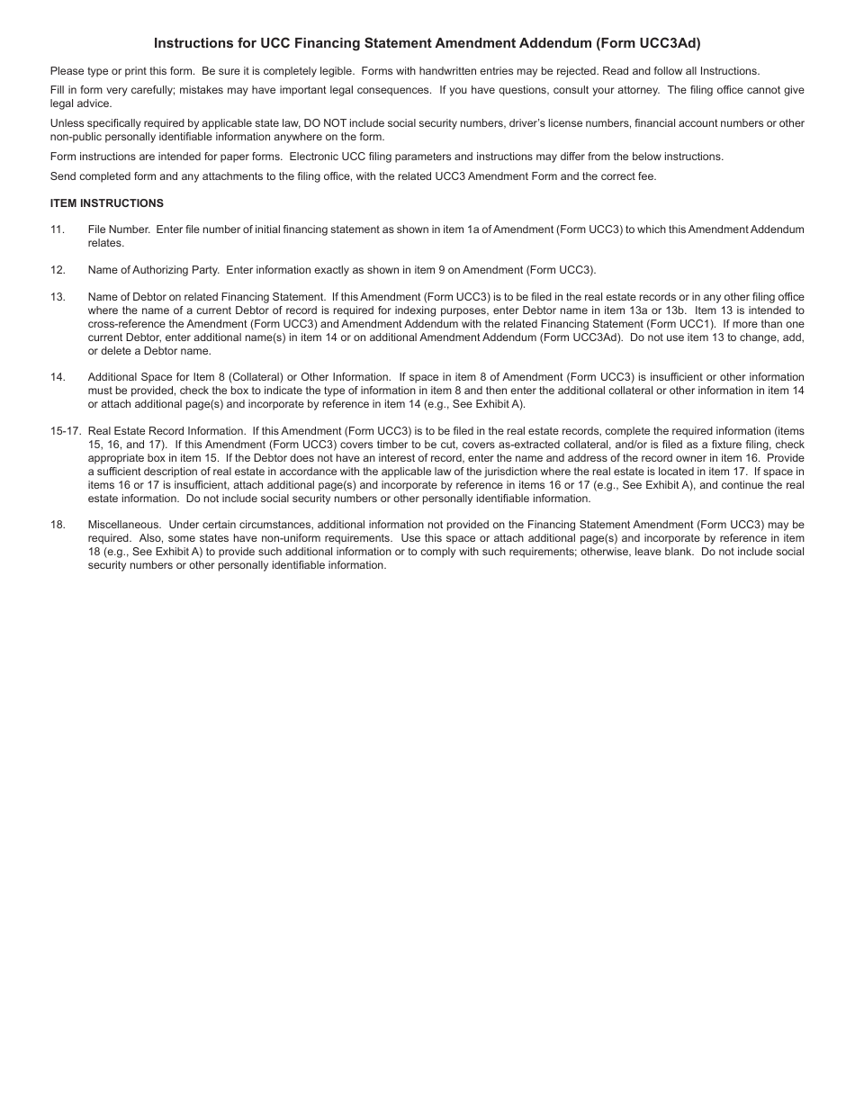 Form UCC3AD Ucc Financing Statement Amendment Addendum - Texas, Page 1