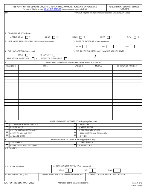 DA Form 3056  Printable Pdf