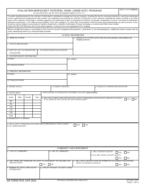 DA Form 7410  Printable Pdf