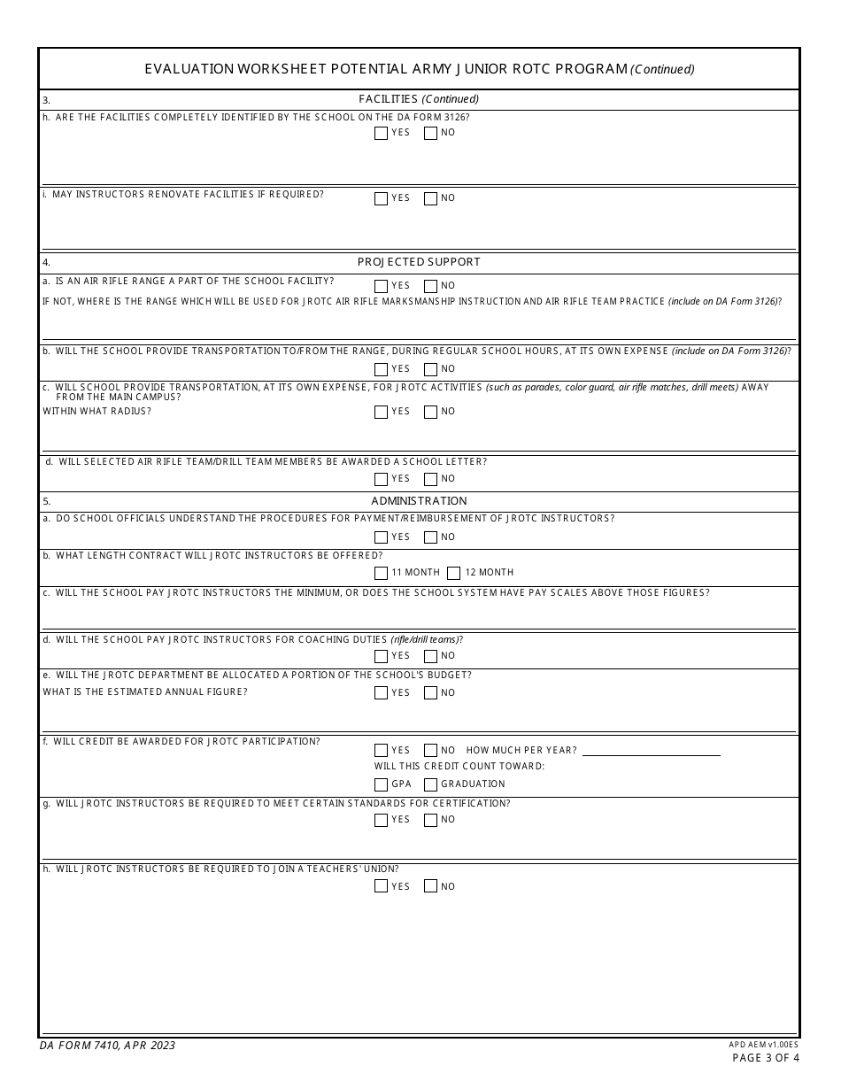 DA Form 7410 Evaluation Worksheet Potential Army Junior Rotc Program, Page 3