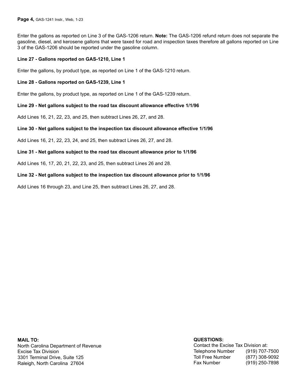Instructions for Form GAS-1241 Motor Fuel Claim for Refund Licensed Distributor / Importer Hold Harmless - North Carolina, Page 4