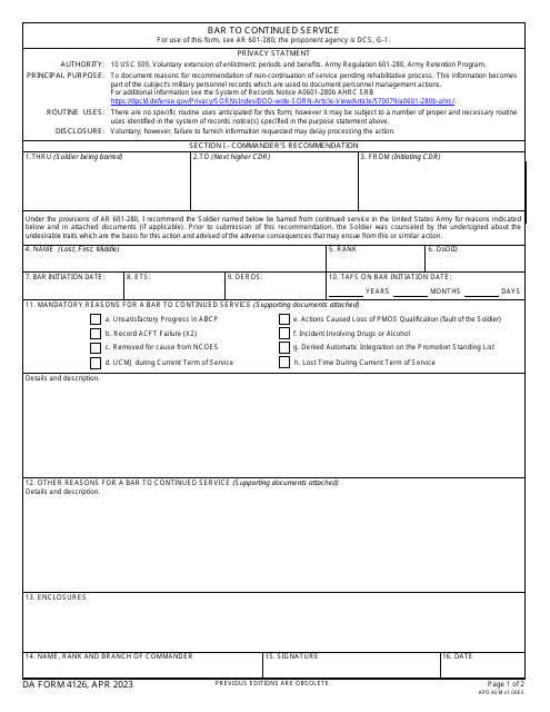 DA Form 4126  Printable Pdf